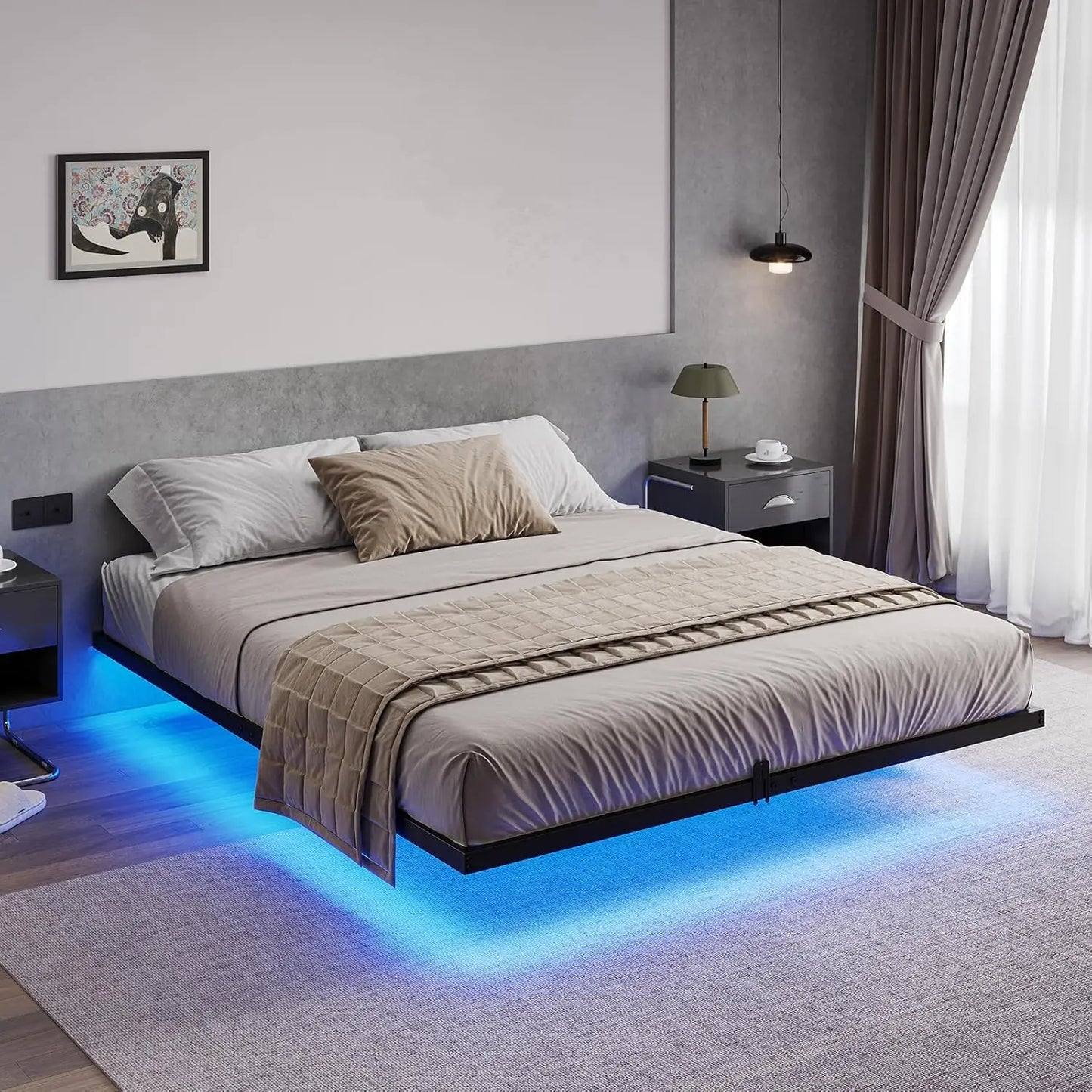 NEW Floating Bed Frame Full Size with LED Lights