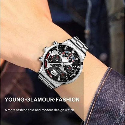 2pcs Luxury Mens Silver Quartz Watch With Stainless Steel Bracelet Men Fashion Business Casual Watch Luminous Clock