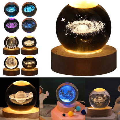 3D moon and Planet Galaxy USB Night Light table Lamp-Crystal Ball Design for Home Decor, Parties, and Kids Rooms