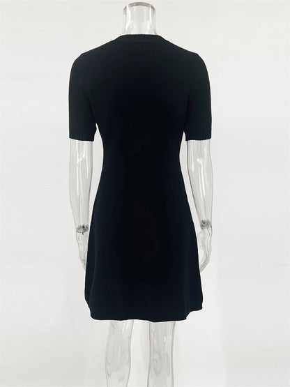 Elegant Knit Mini Slim High Waist Short Sleeve Rib Sweater Dress