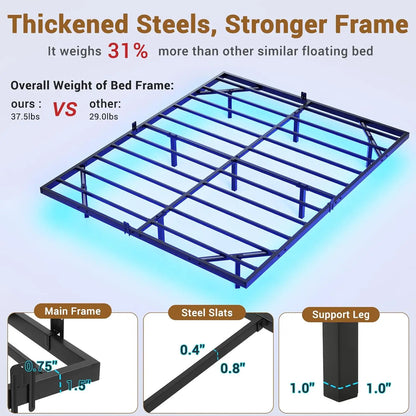 NEW Floating Bed Frame Full Size with LED Lights