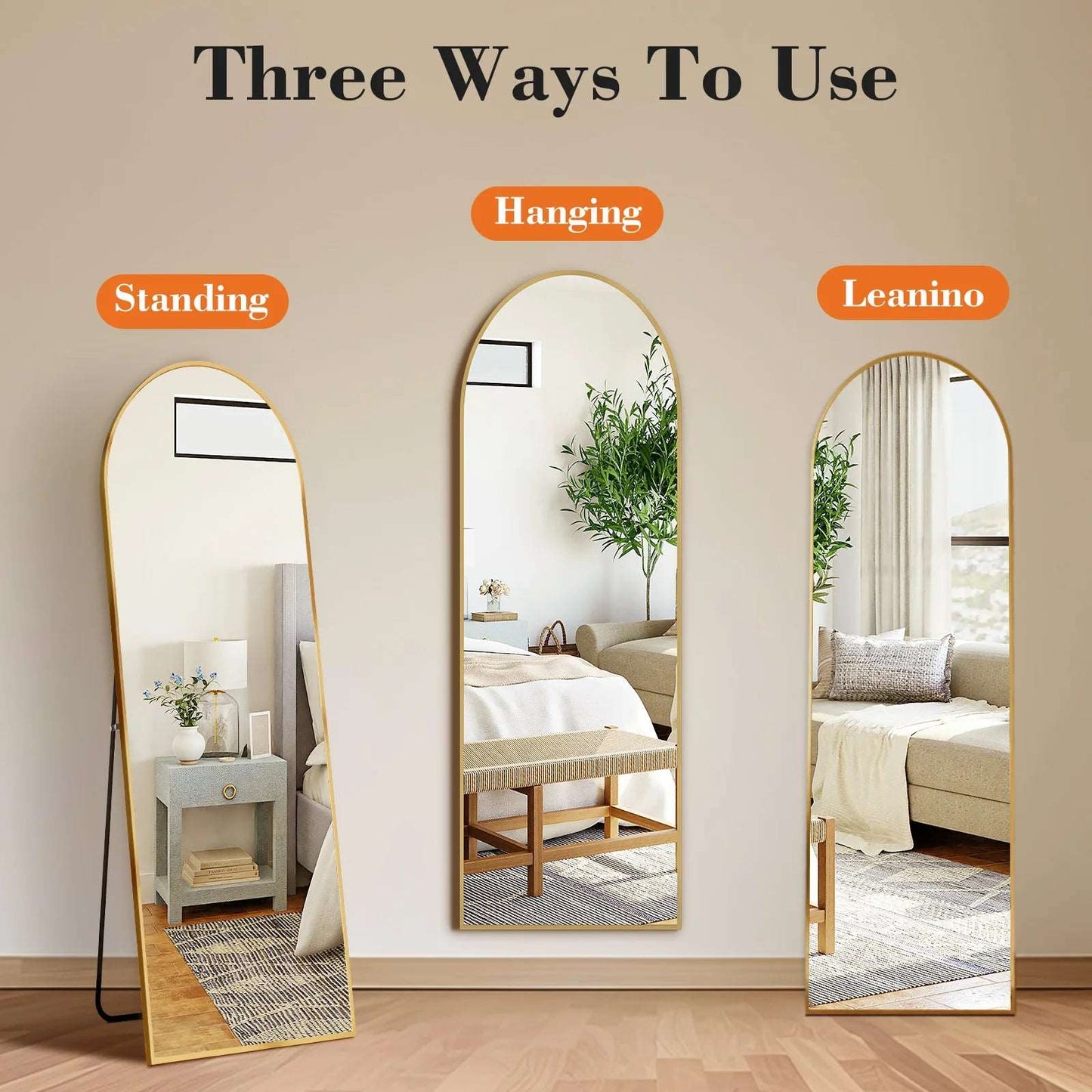 JHK Full Body Wall Mirror 59"x16" Standing Hanging or Wall-Mounted Mirrors with Stand Aluminum Alloy Frame For Bathroom Bedroom