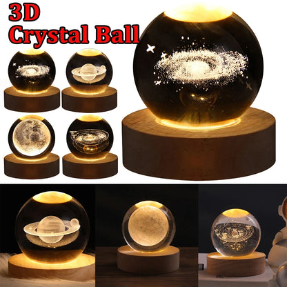 3D moon and Planet Galaxy USB Night Light table Lamp-Crystal Ball Design for Home Decor, Parties, and Kids Rooms