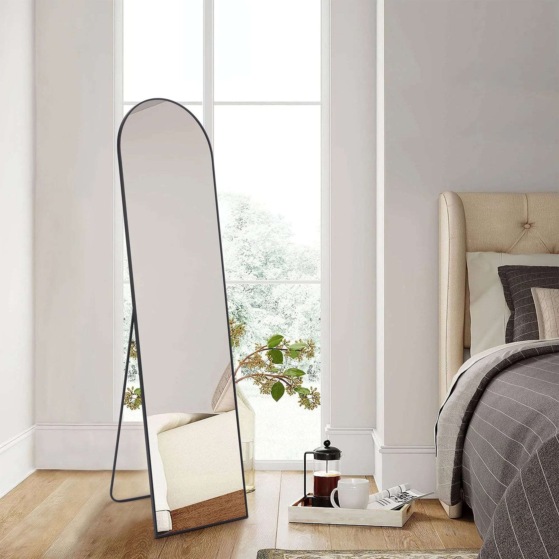 JHK Full Body Wall Mirror 59"x16" Standing Hanging or Wall-Mounted Mirrors with Stand Aluminum Alloy Frame For Bathroom Bedroom