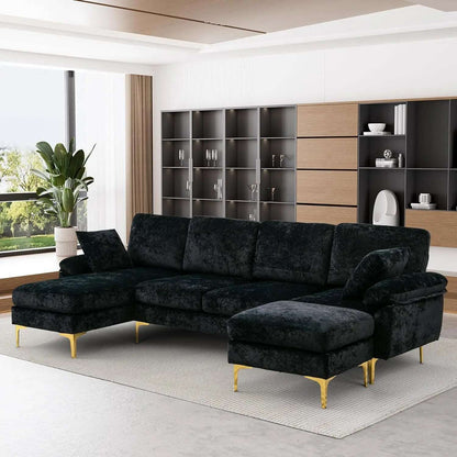 Convertible L-Shaped Velvet Couch with Chaise Lounge