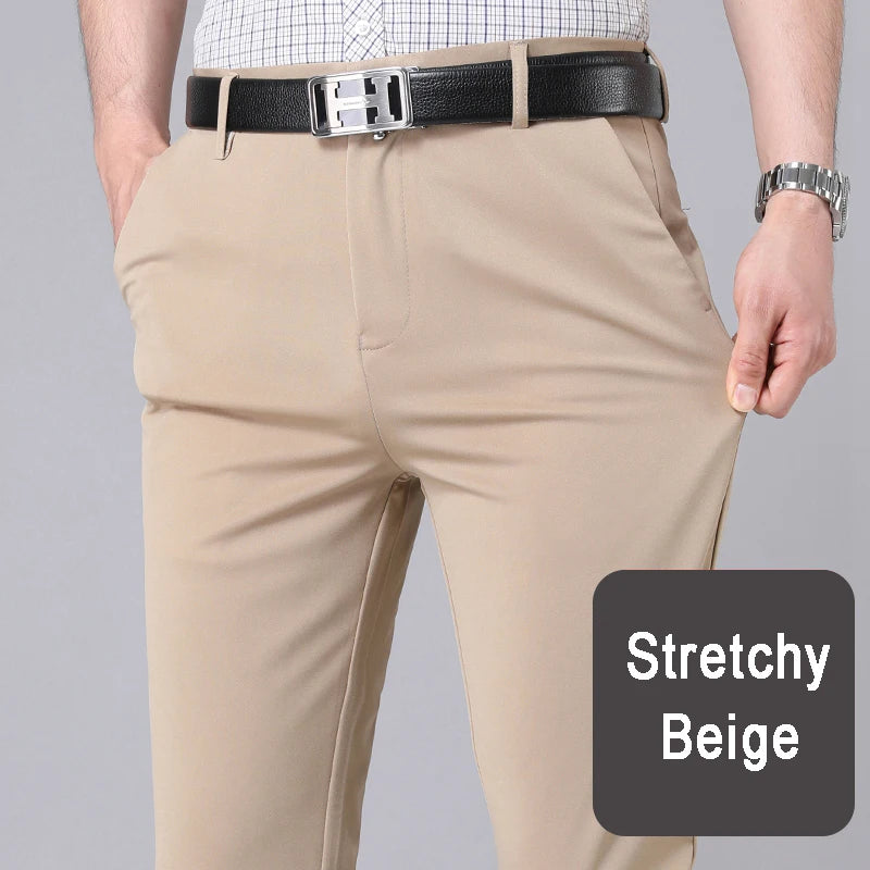 Male Pants Stretch Solid Black Smart Casual Men's Trousers