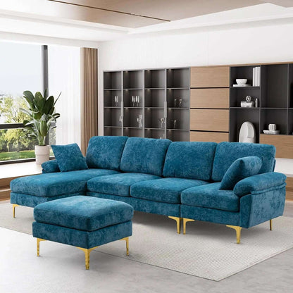 Convertible L-Shaped Velvet Couch with Chaise Lounge