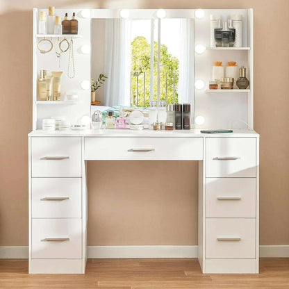 Vanity Desk with LED Lighted Mirror & Power Outlet